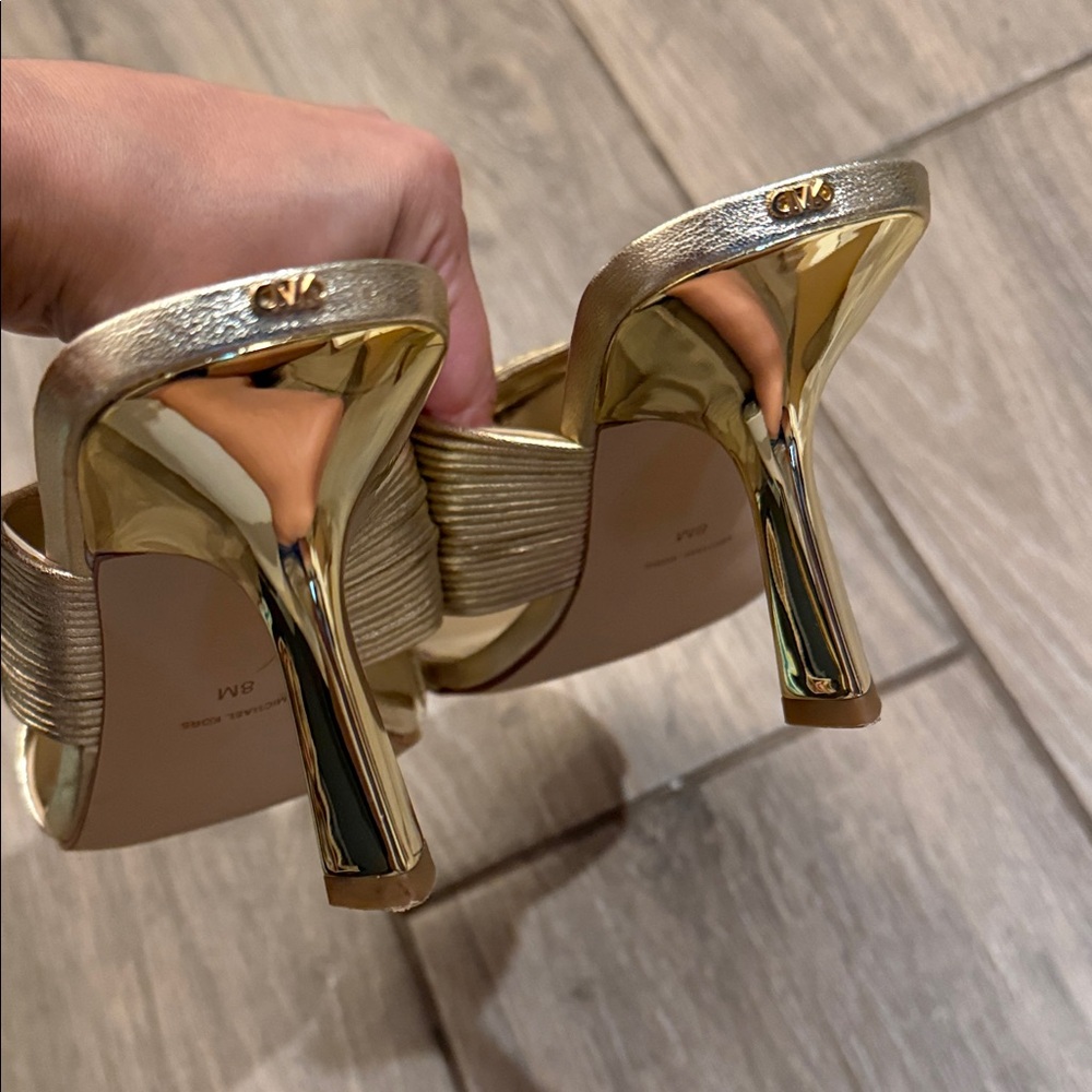 MICHAEL Michael Kors Metallic Gold Knotted Strap Mule Heels - Picture 7 of 10